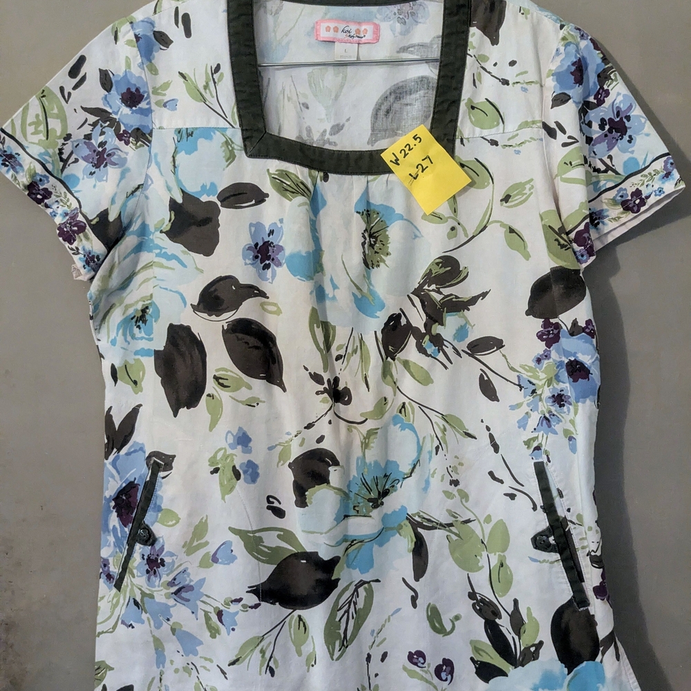 White With Green Accents Scrub Top